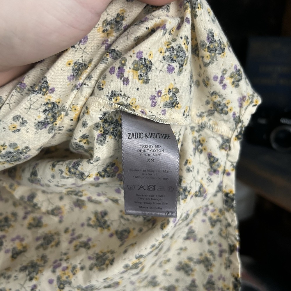 zadig voltaire Blouse Floral Ruffle Shirt Snap Button Size XS - Picture 6 of 9